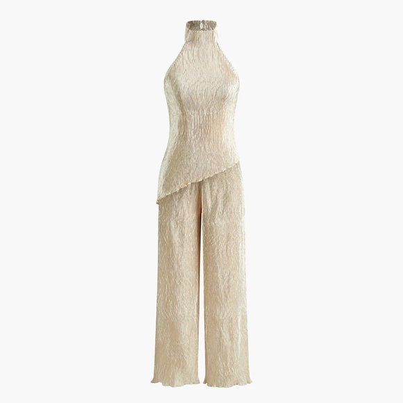 NEW Asymmetric Halter Top & Wide Leg Pants Set - Picture 1 of 7